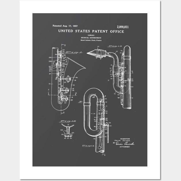 Saxophone Patent White Wall Art by Luve